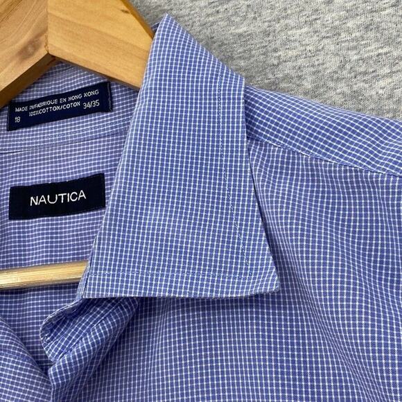 Nautica Shirt Mens 18 Blue Check Button Up Long Sleeve Casual Cotton Collared - Picture 6 of 11